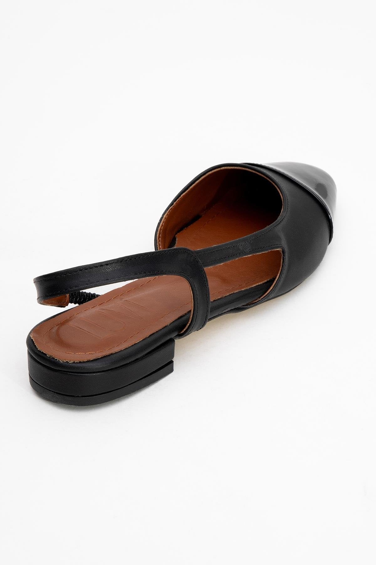 Lujo - Black Backless Ballet Flat – back view showing leather, black, Vowalisse
