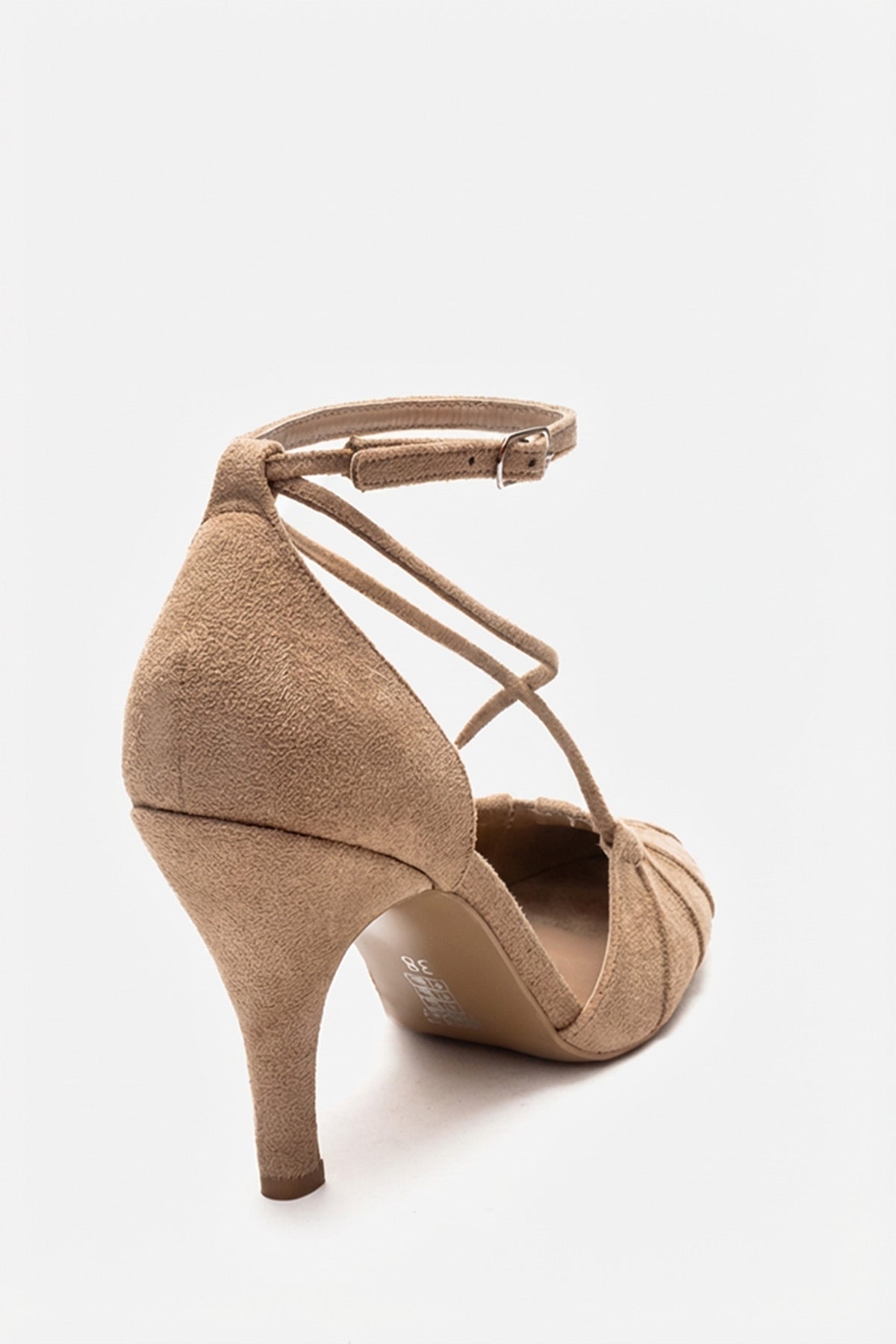 ELIZA - Beige Genuine Leather Stiletto Pump – back view showing leather, suede, Vowalisse