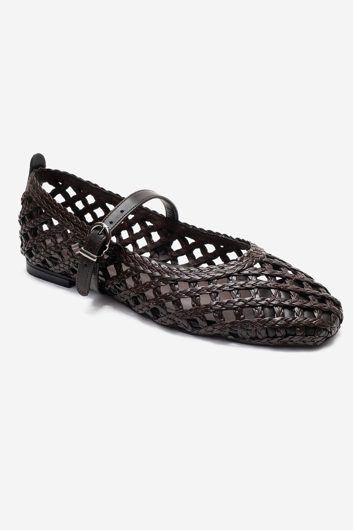 DOUX - Brown Genuine Leather Ballet Flat – detail view showing leather, Vowalisse