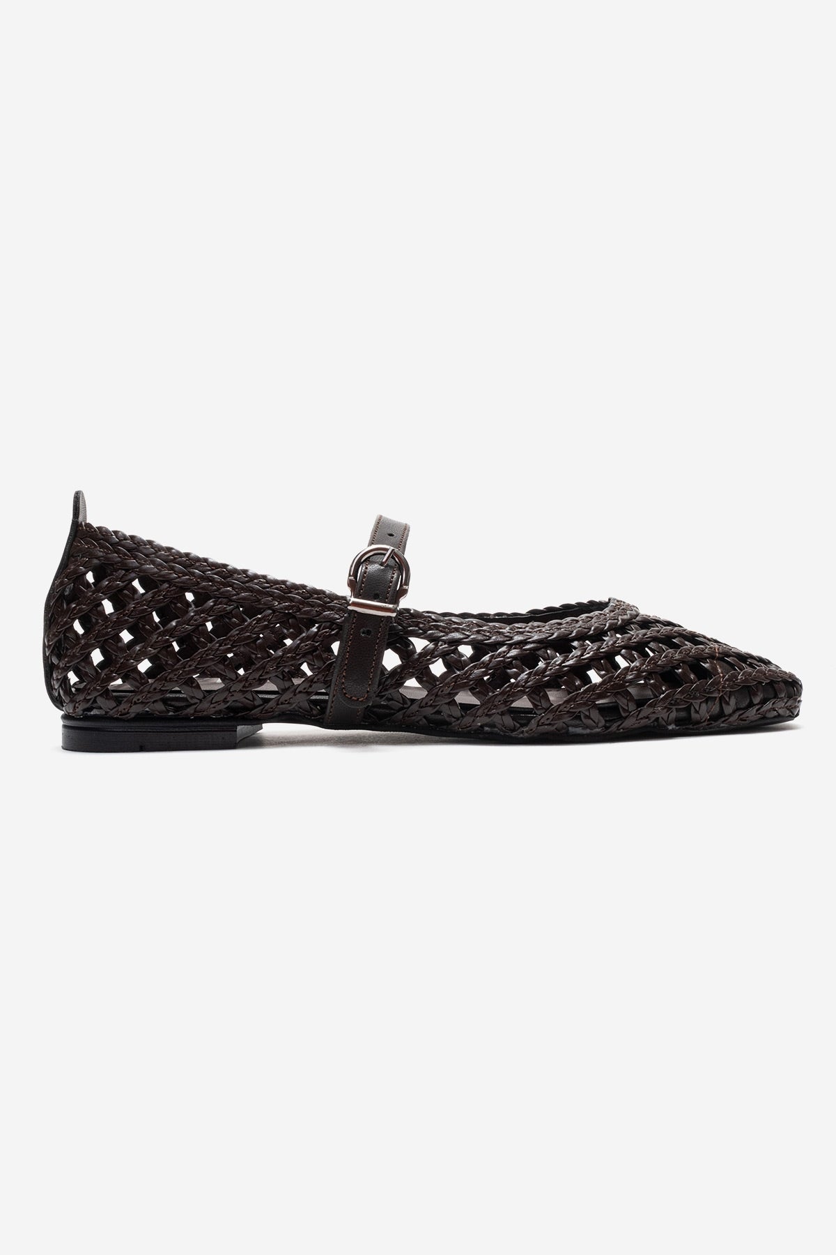 DOUX - Brown Genuine Leather Ballet Flat – heel view showing leather, Vowalisse