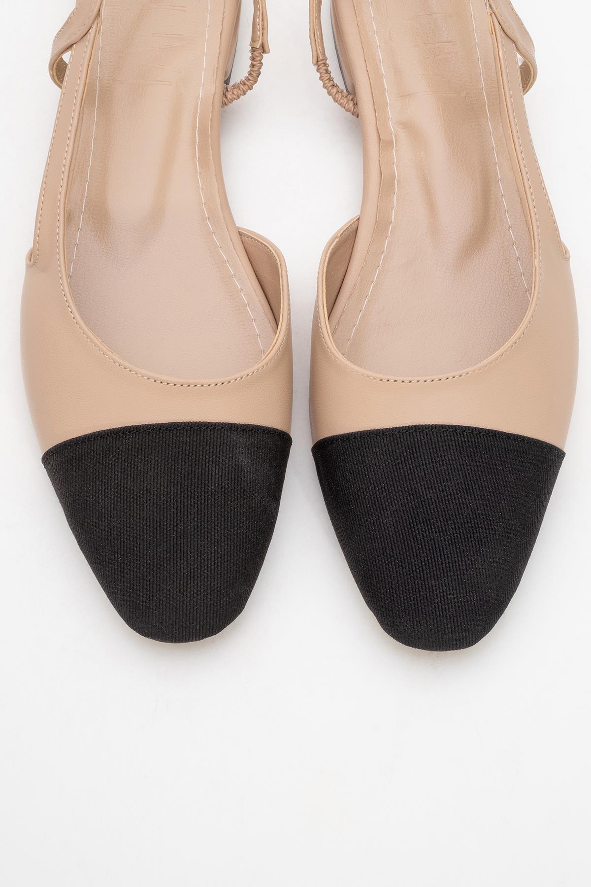 Lujo - Beige Backless Flat Ballerina – side view showing leather, Vowalisse
