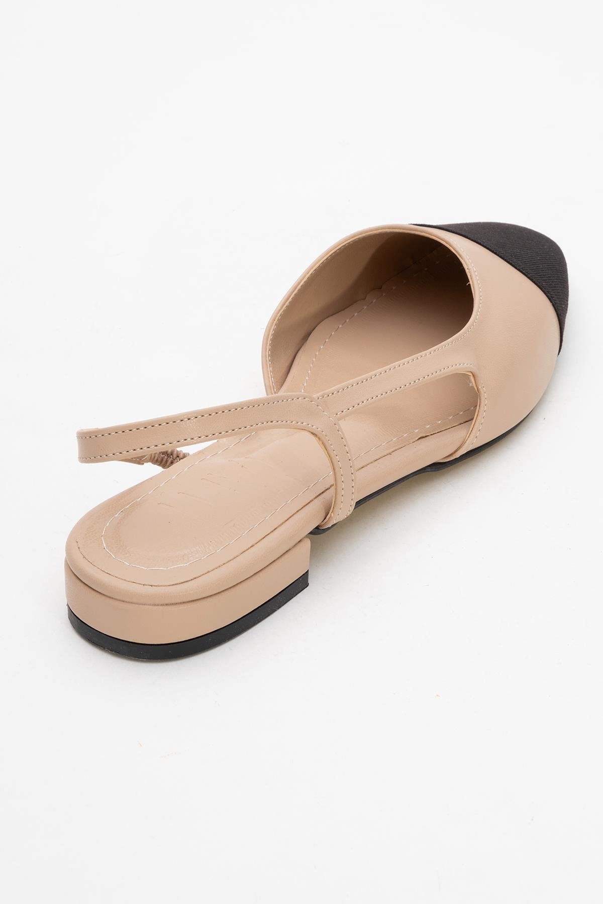 Lujo - Beige Backless Flat Ballerina – back view showing leather, Vowalisse