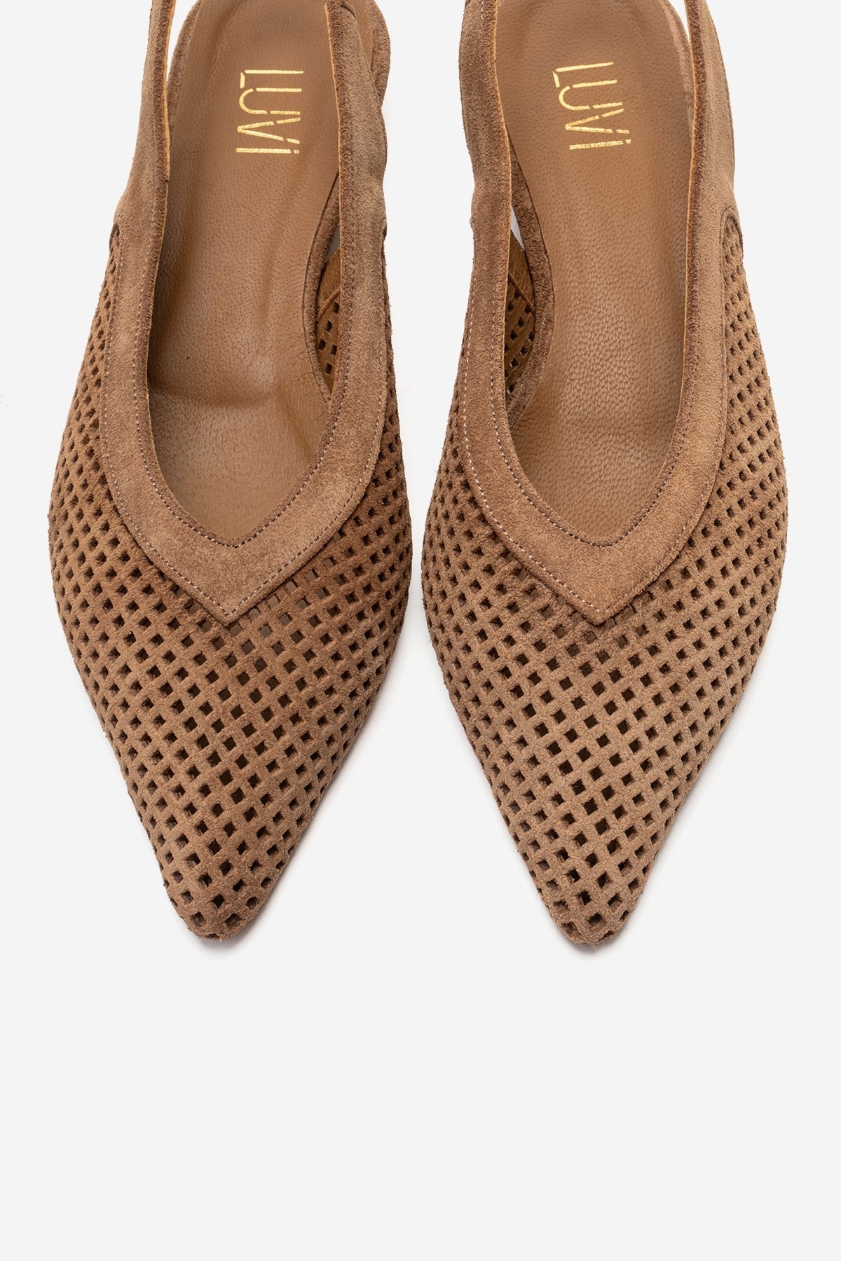 LIEVE - Taupe Genuine Leather Low Block Heel Shoe – side view showing leather, suede, Vowalisse