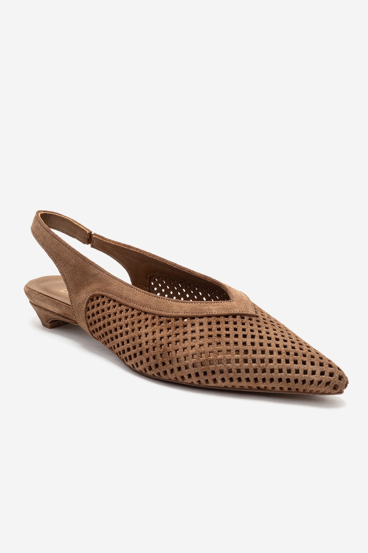 LIEVE - Taupe Genuine Leather Low Block Heel Shoe – detail view showing leather, suede, Vowalisse