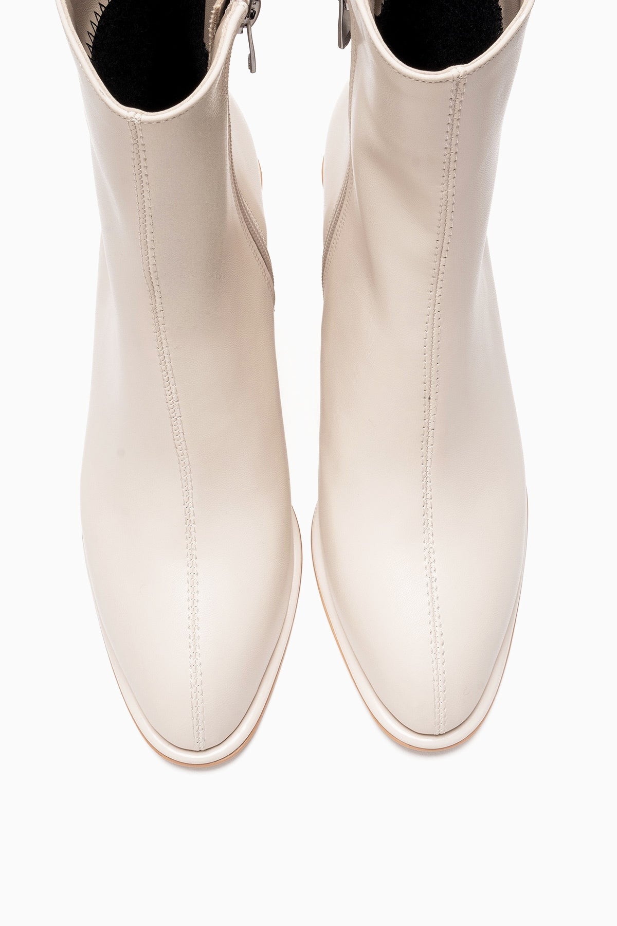 Alba - Off-White Genuine Leather Block Heel Boot – side view showing leather, white, Vowalisse
