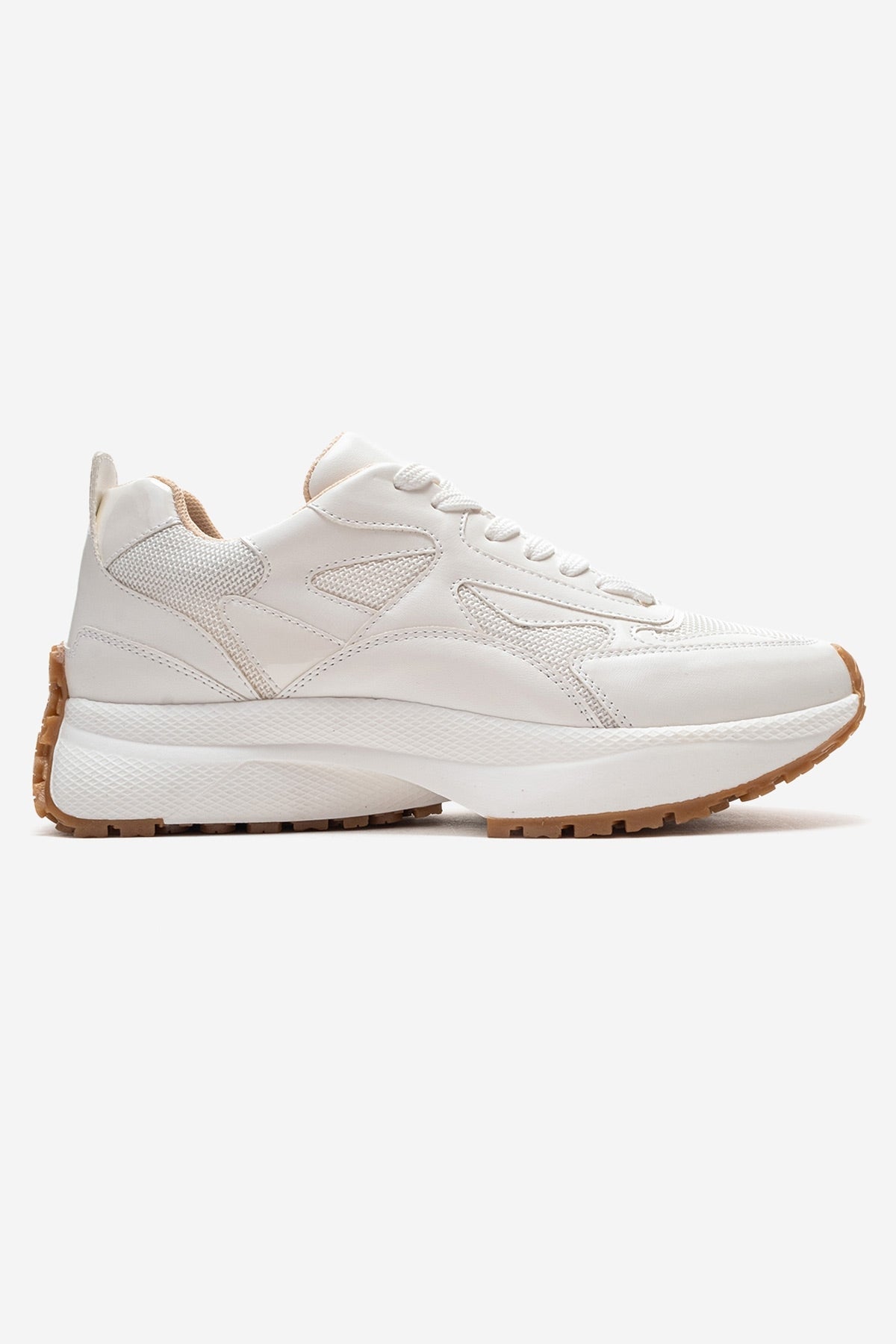 PREMIA - White Leather Sneaker – detail view showing leather, white, Vowalisse