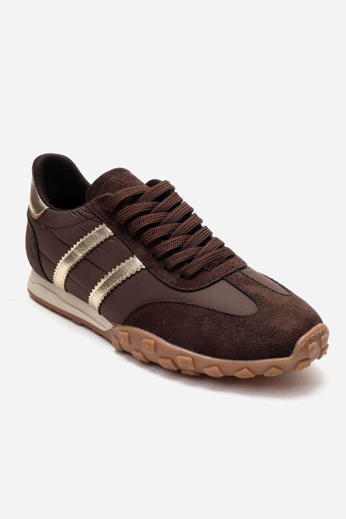 FLUX - Brown Suede Sneaker – detail view showing leather, suede, Vowalisse