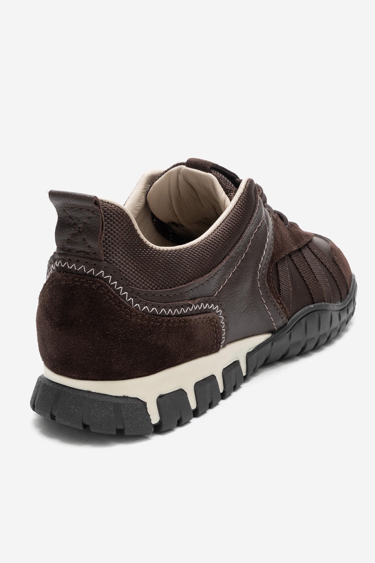 FIERA - Brown Genuine Leather Mesh Sneaker – back view showing leather, mesh, Vowalisse