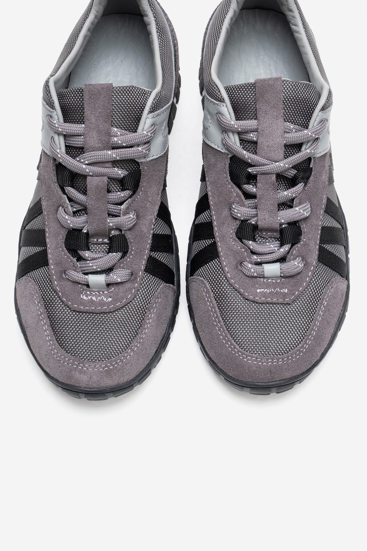 FIERA - Gray Black Genuine Leather Mesh Sneaker – side view showing leather, mesh, black, Vowalisse