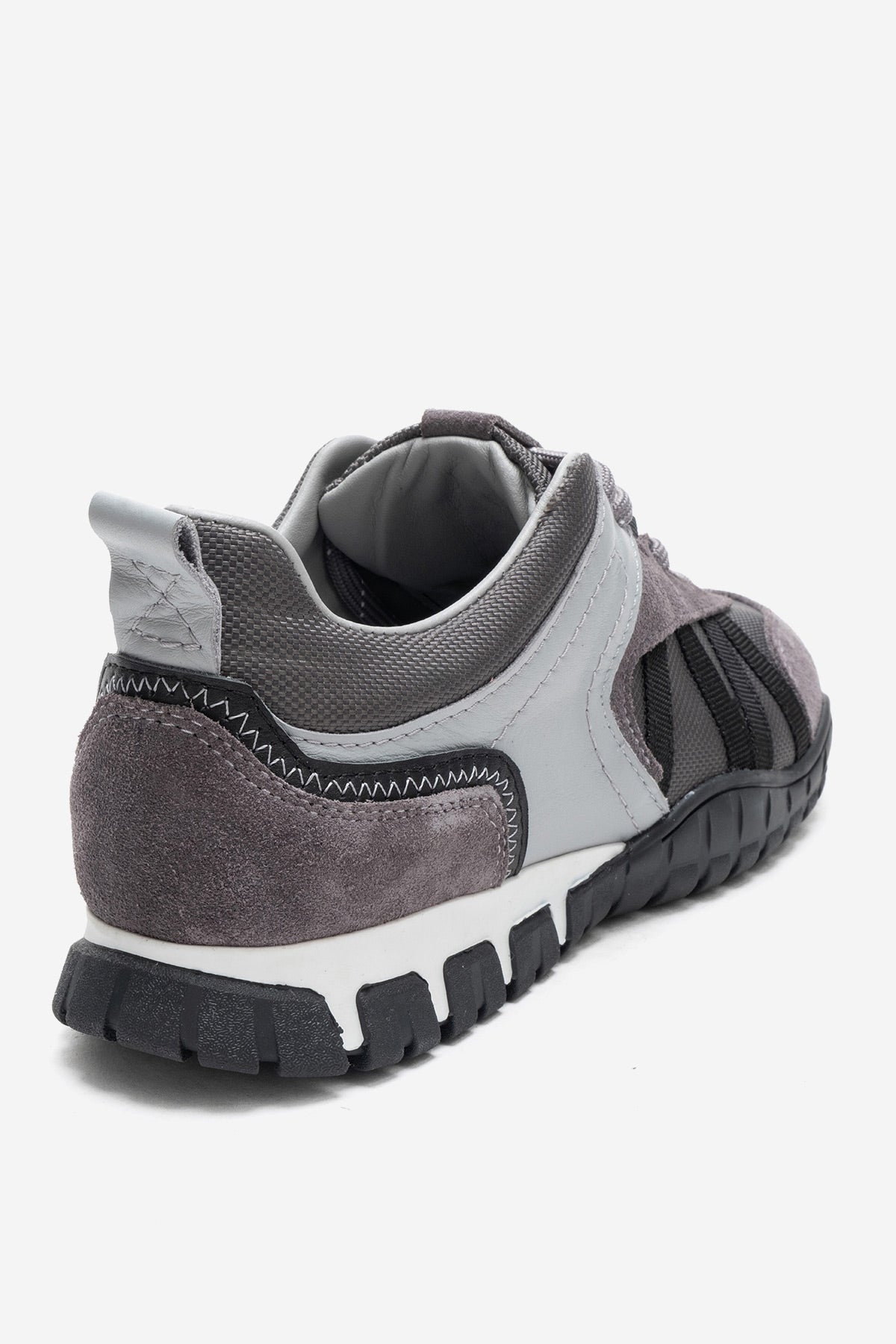 FIERA - Gray Black Genuine Leather Mesh Sneaker – back view showing leather, mesh, black, Vowalisse