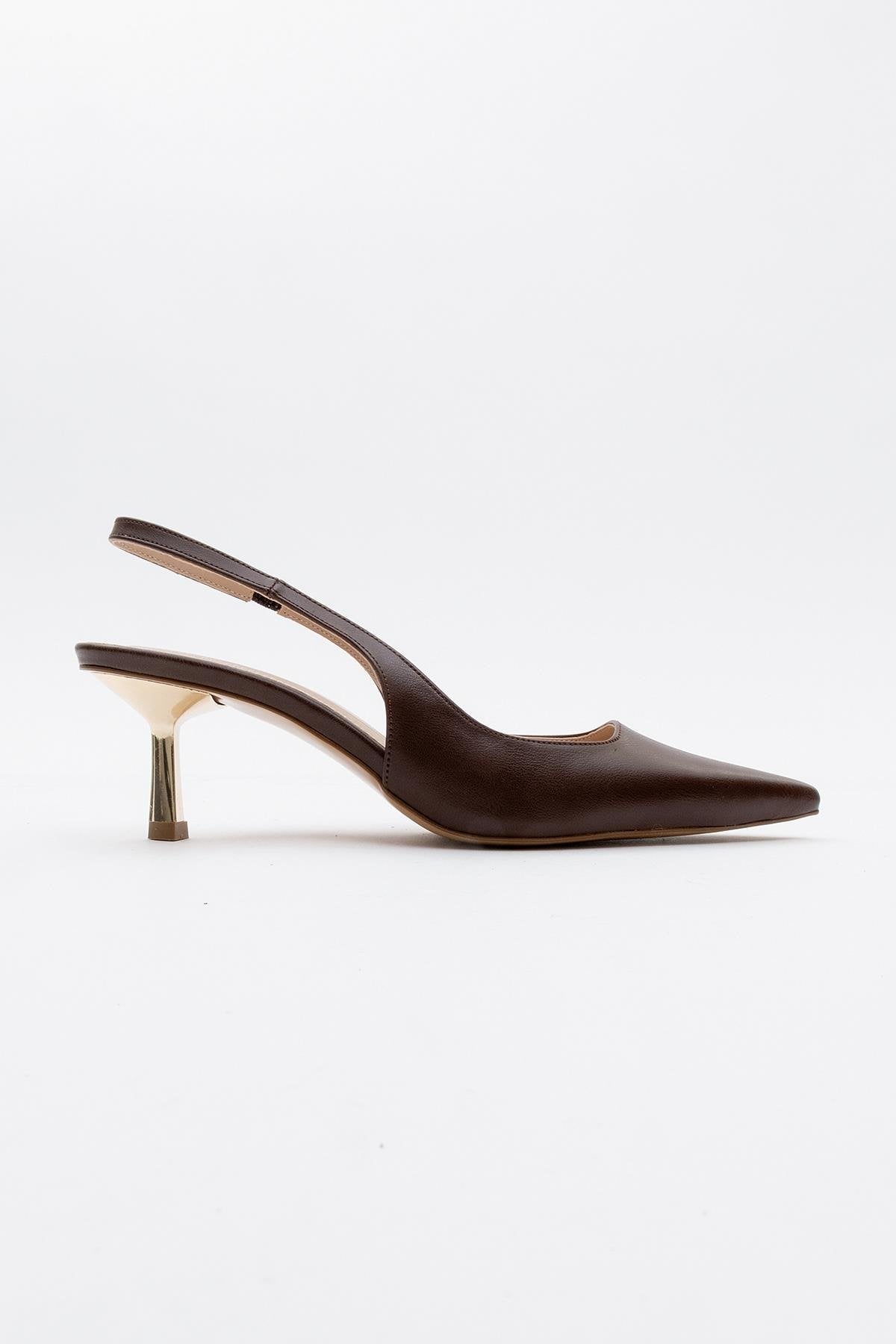 Marten - Brown Pointed Toe Backless Stiletto – back view showing leather, Vowalisse