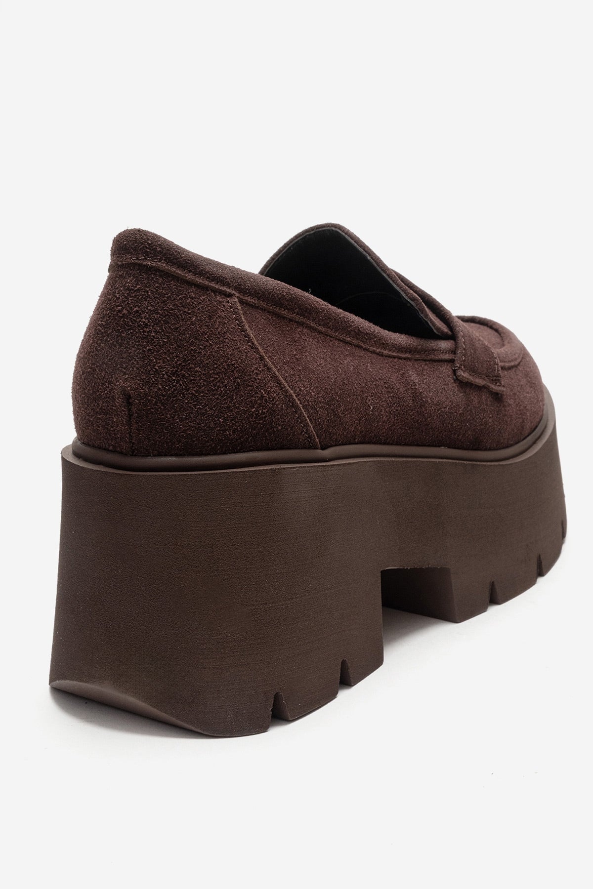 SANTIA - Brown Chunky Platform Loafer – back view showing leather, red, Vowalisse