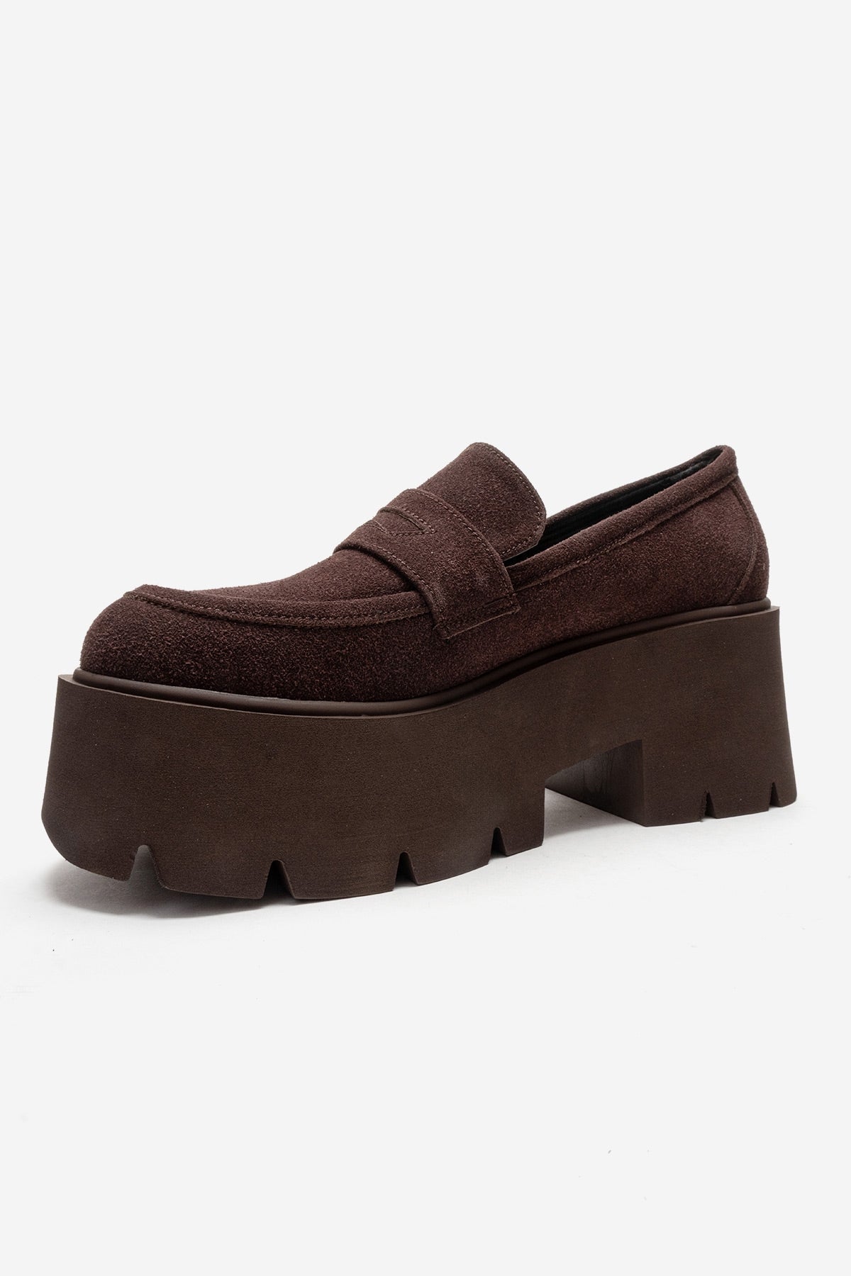 SANTIA - Brown Chunky Platform Loafer – top view showing leather, red, Vowalisse