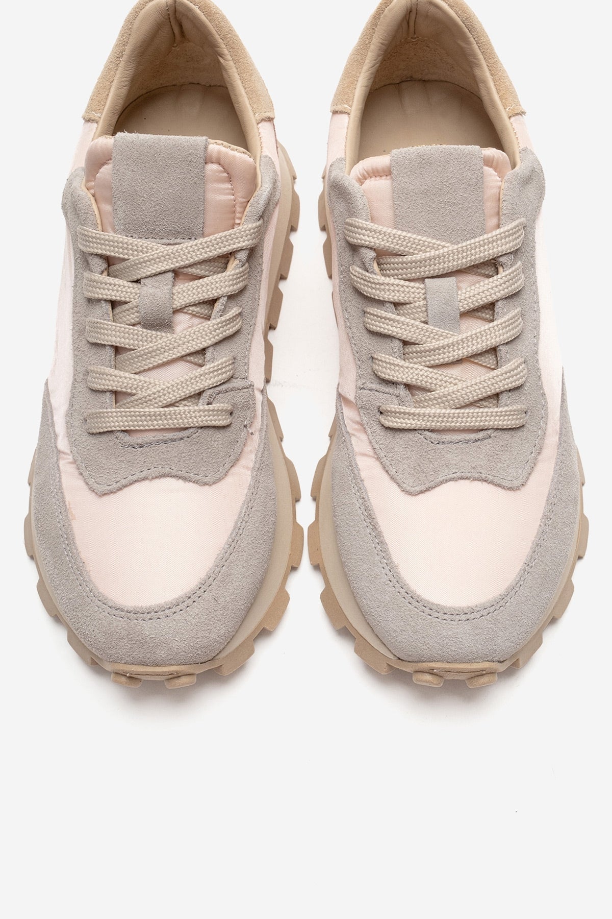 AMANDA - Gray Pink Genuine Leather Sneaker – side view showing leather, pink, Vowalisse