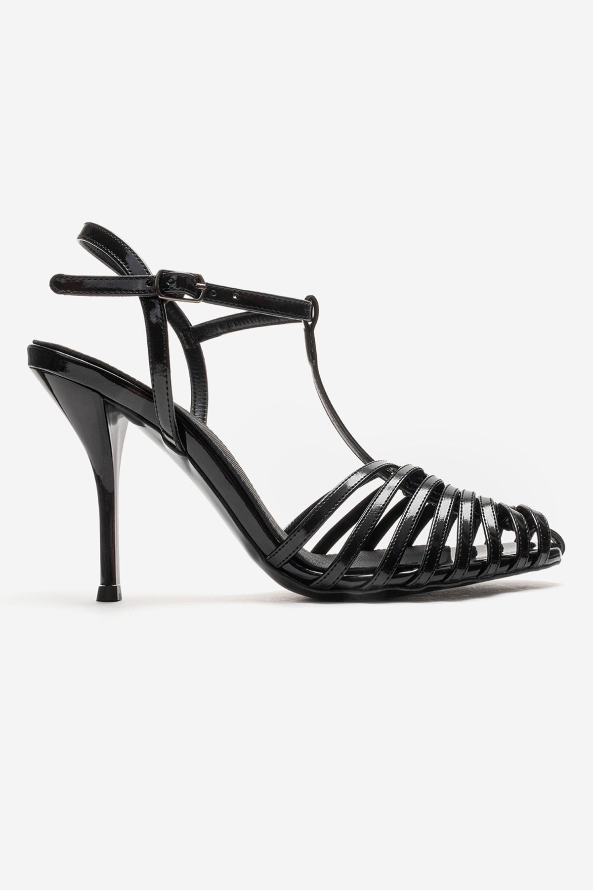 PASION - Black Stiletto Pump – heel view showing leather, black, Vowalisse