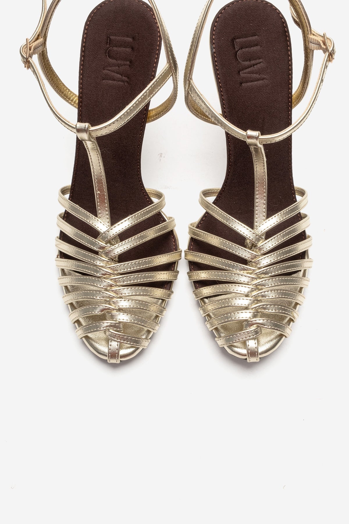 PASION - Gold Stiletto Pump – side view showing leather, metallic, gold, Vowalisse