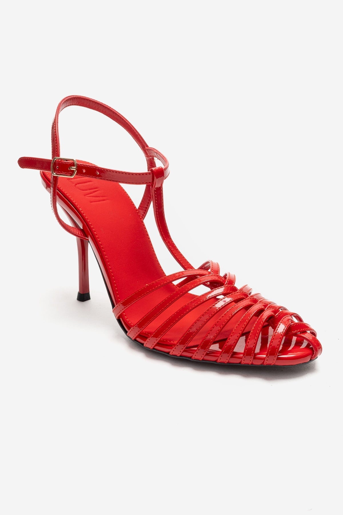 PASION - Red Stiletto Pump – detail view showing leather, red, Vowalisse