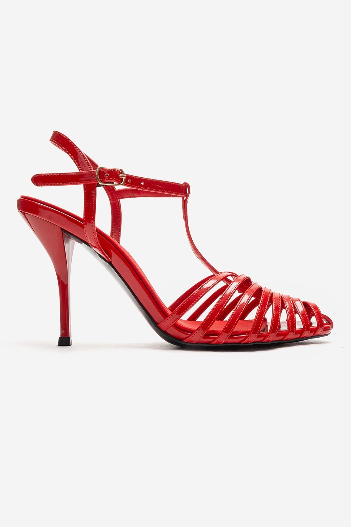 PASION - Red Stiletto Pump – heel view showing leather, red, Vowalisse