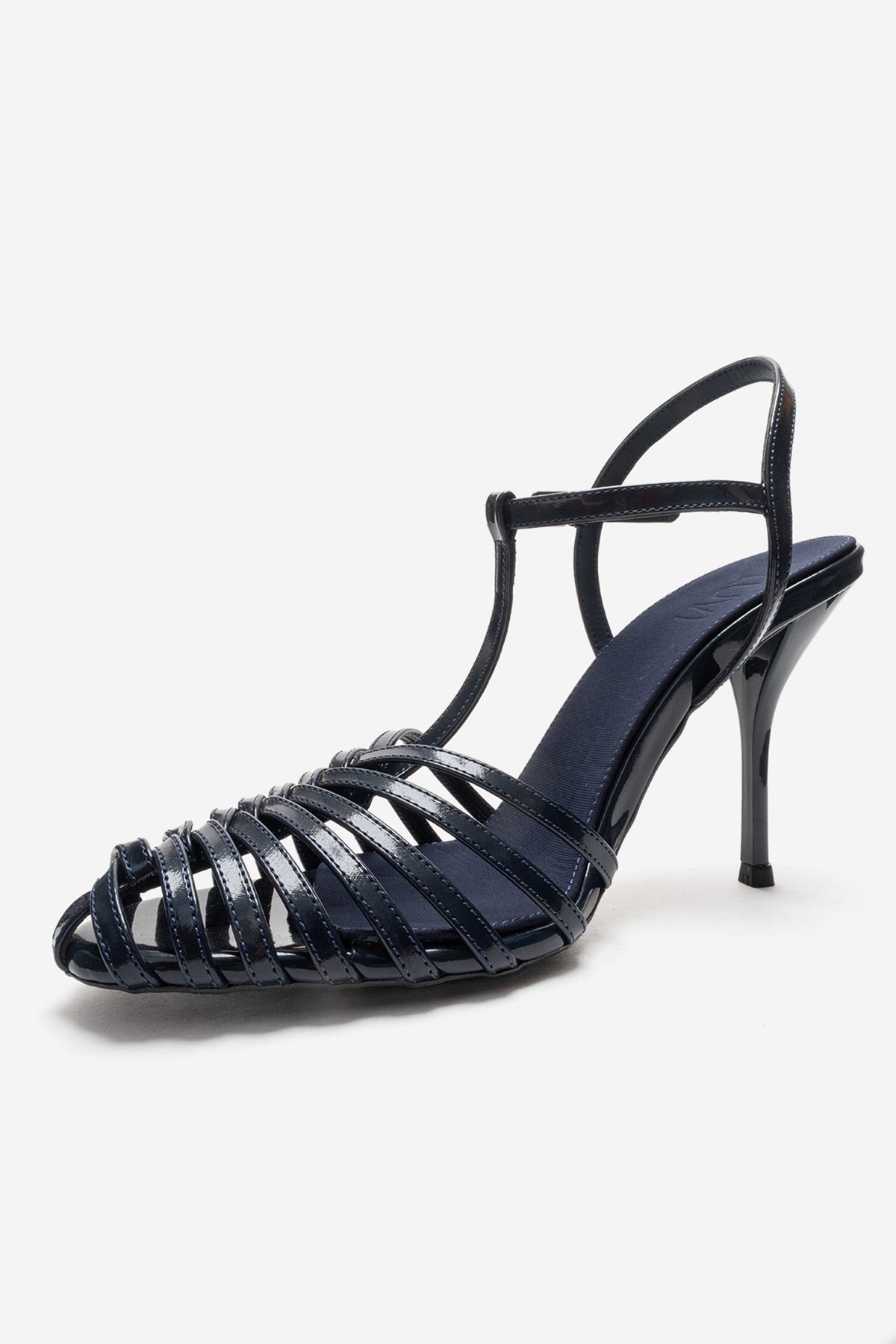 PASION - Navy Stiletto Pump – top view showing leather, Vowalisse
