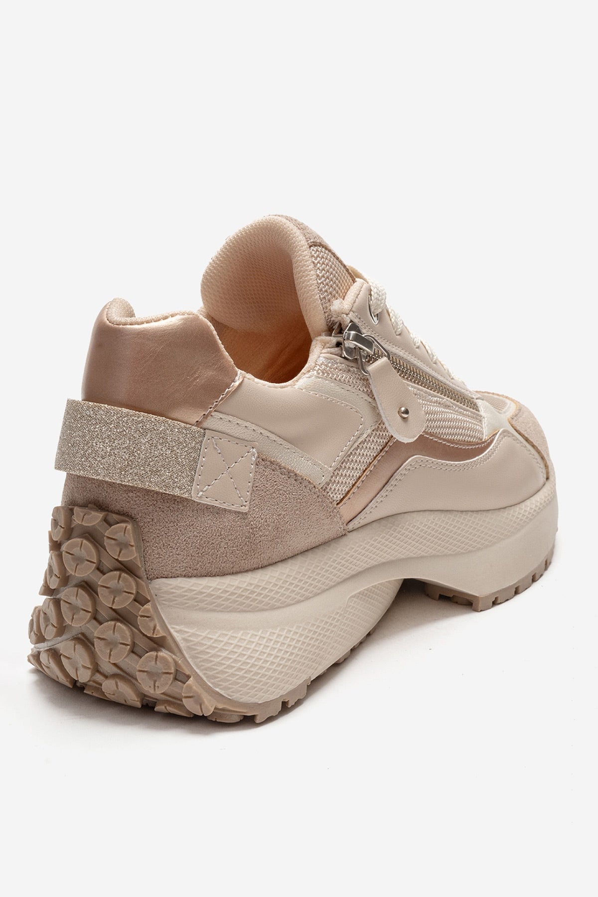 ROCCA - Beige Zip-Detail Genuine Leather Sneaker – back view showing leather, Vowalisse