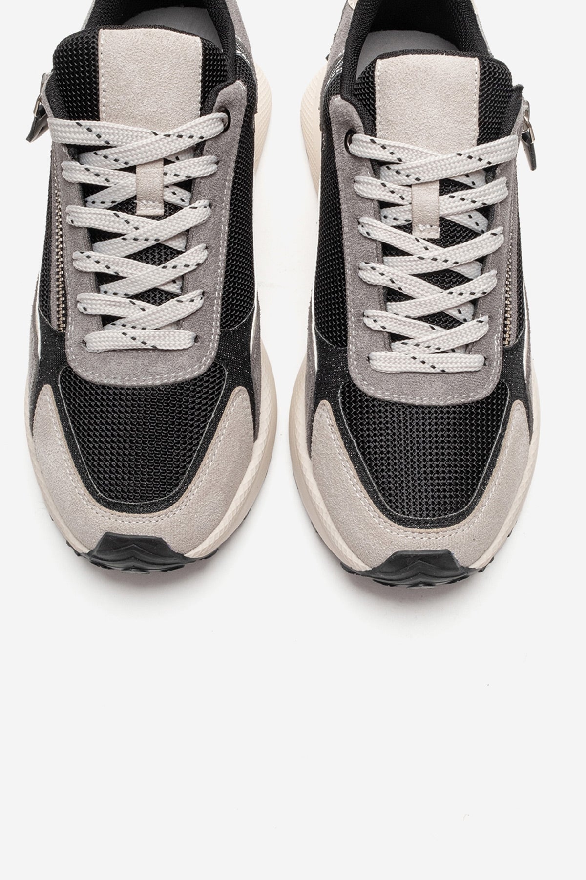 ROCCA - Black Zip-Detail Genuine Leather Sneaker – side view showing lace, leather, black, Vowalisse
