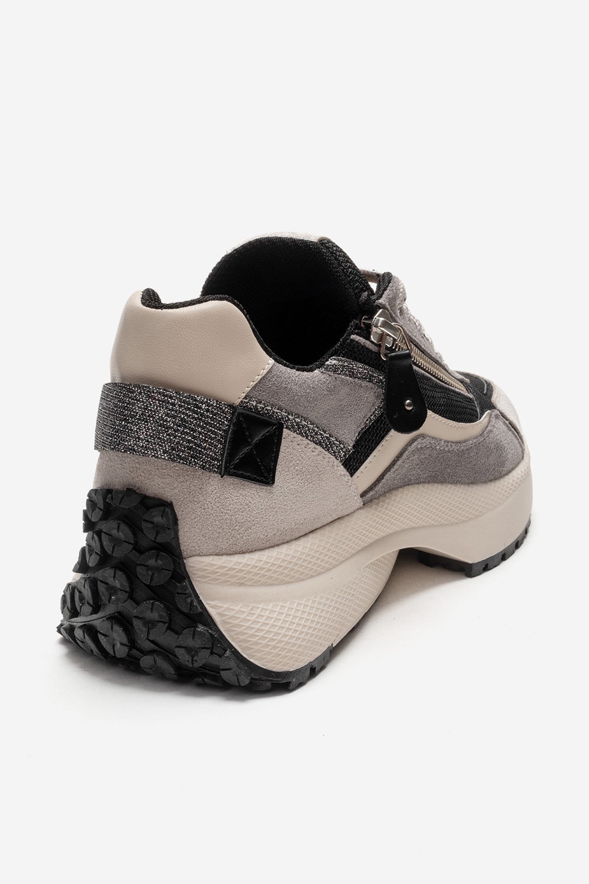 ROCCA - Black Zip-Detail Genuine Leather Sneaker – back view showing lace, leather, black, Vowalisse