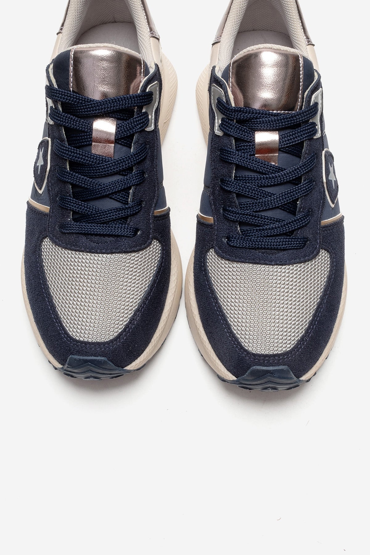 BIELLA - Navy Suede Genuine Leather Sneaker – side view showing leather, suede, Vowalisse