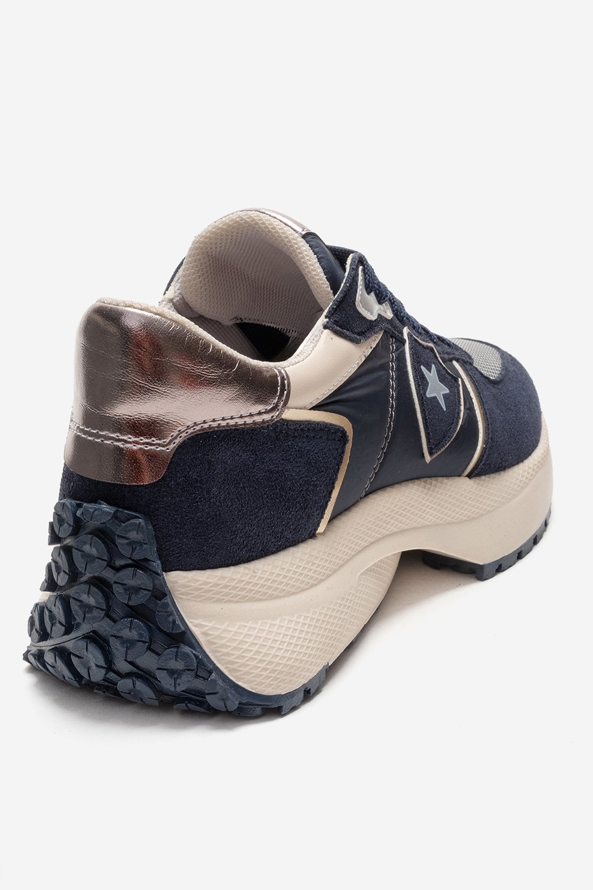 BIELLA - Navy Suede Genuine Leather Sneaker – back view showing leather, suede, Vowalisse