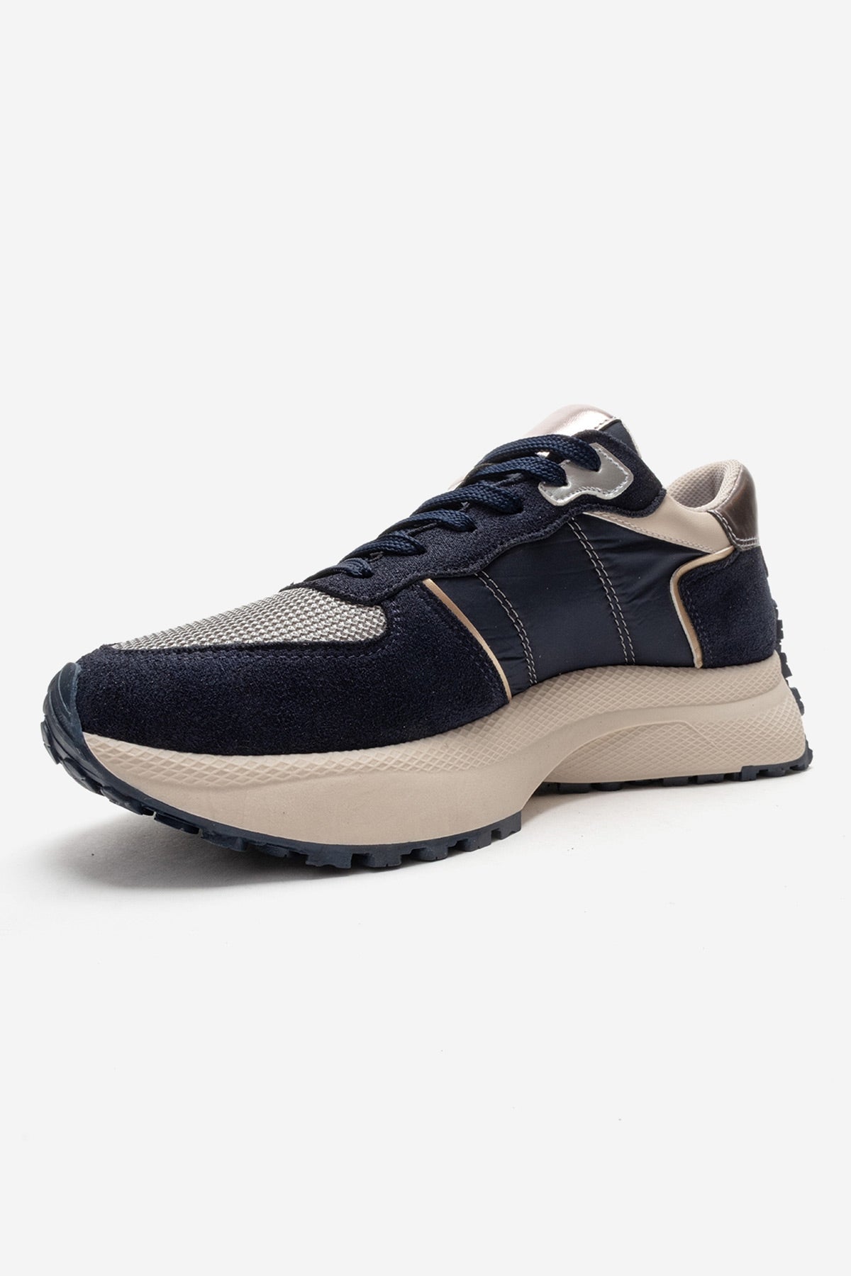 BIELLA - Navy Suede Genuine Leather Sneaker – top view showing leather, suede, Vowalisse
