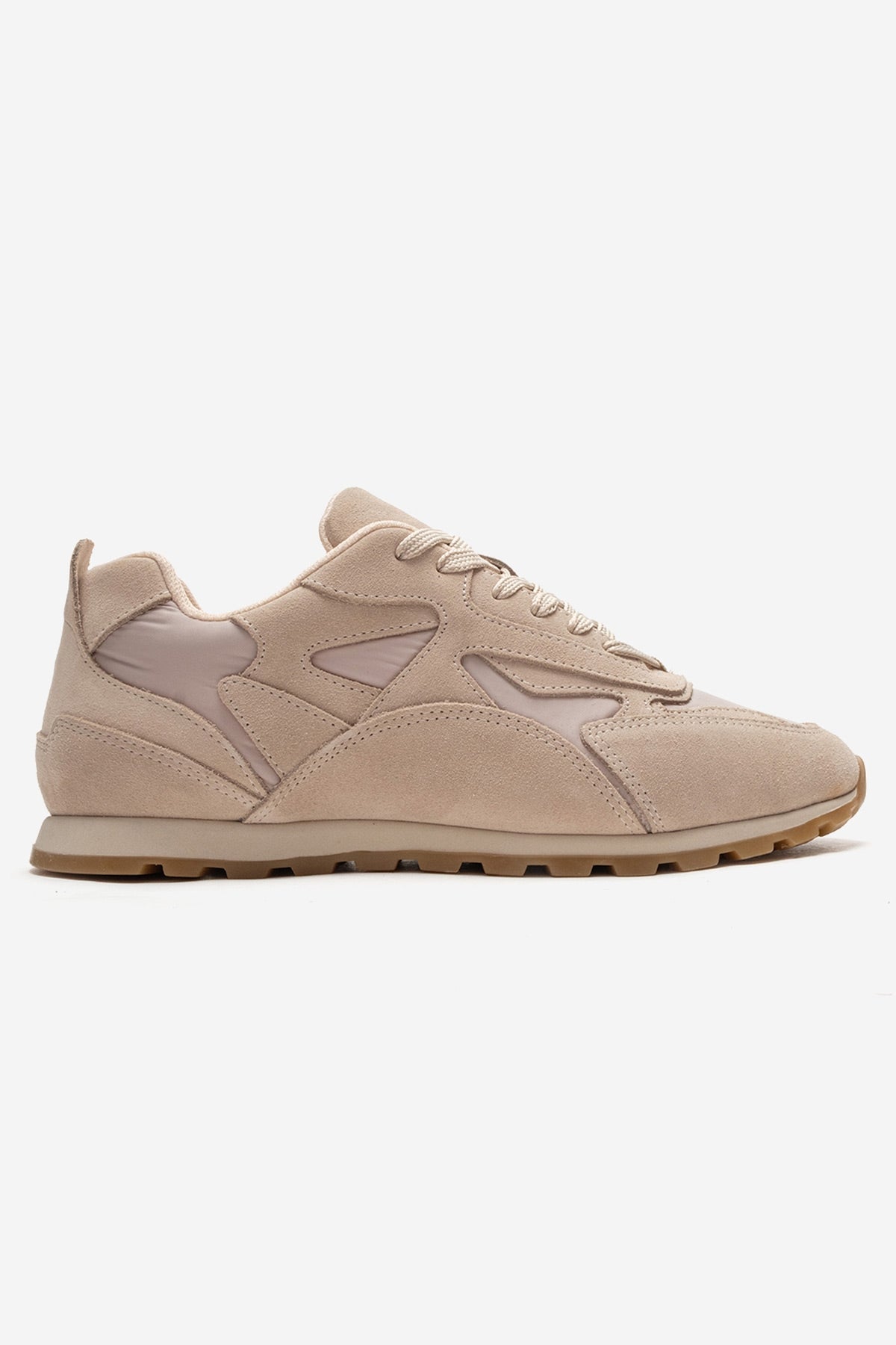 Sahra - Beige Genuine Leather Sneaker – heel view showing leather, suede, Vowalisse