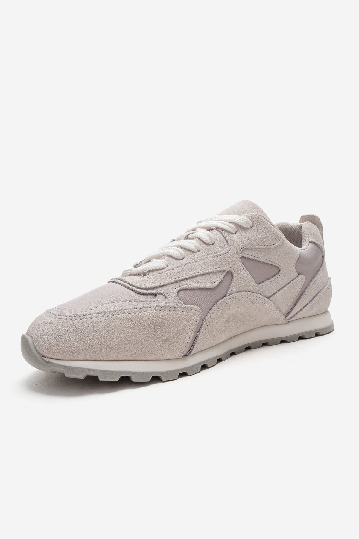Sahra - Off-White Genuine Leather Sneaker – top view showing leather, suede, white, Vowalisse