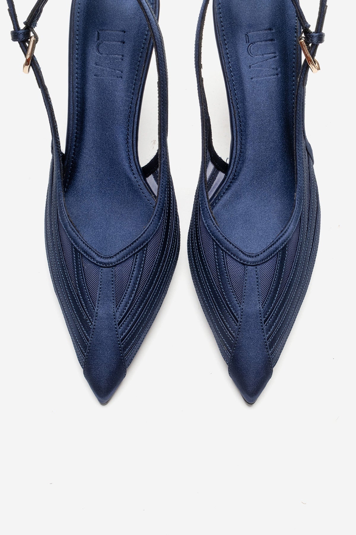 FAUNA - Navy Stiletto Pump – side view showing red, Vowalisse