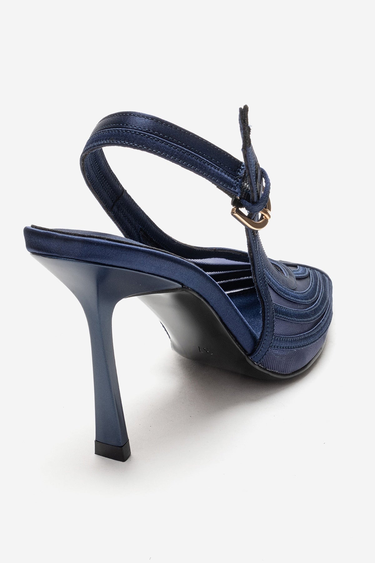 FAUNA - Navy Stiletto Pump – back view showing red, Vowalisse