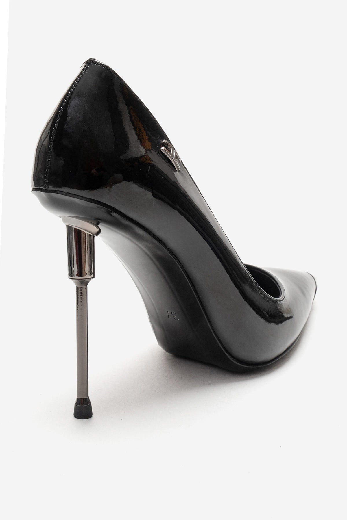 CARLAS - Black Patent Stiletto Pump – back view showing leather, black, Vowalisse