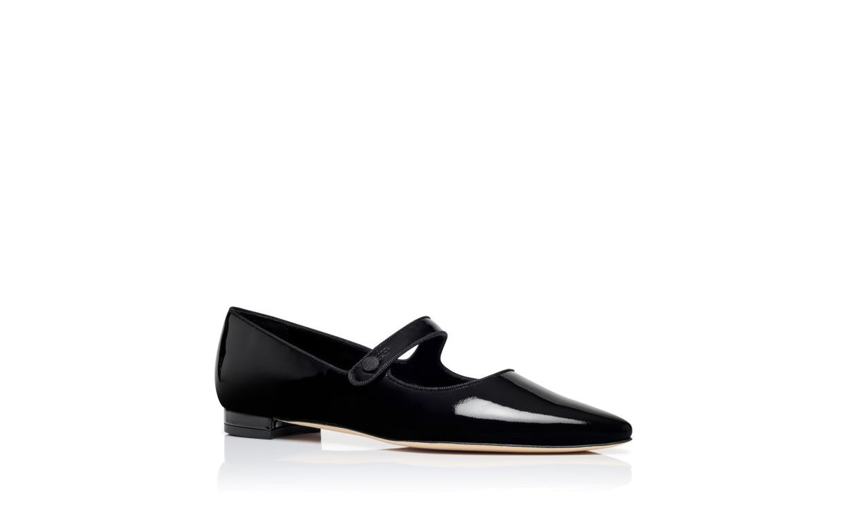 Ophelia Pearl Black Pointed Toe Mary Jane Shoes – top view showing black pointed toe, patent leather, Vowalisse