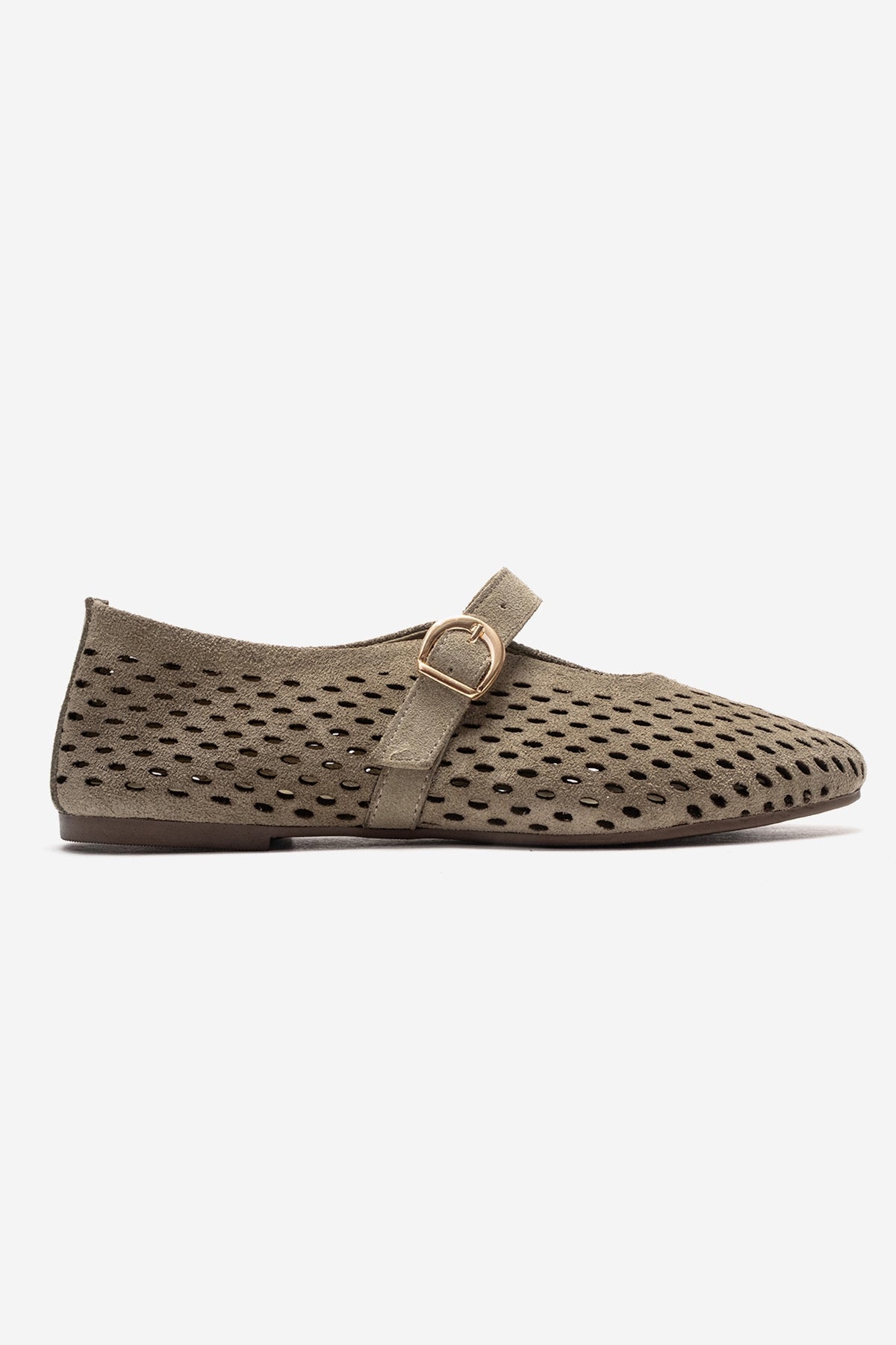 ARIAN - Green Suede Genuine Leather Ballet Flat – heel view showing leather, suede, green, Vowalisse
