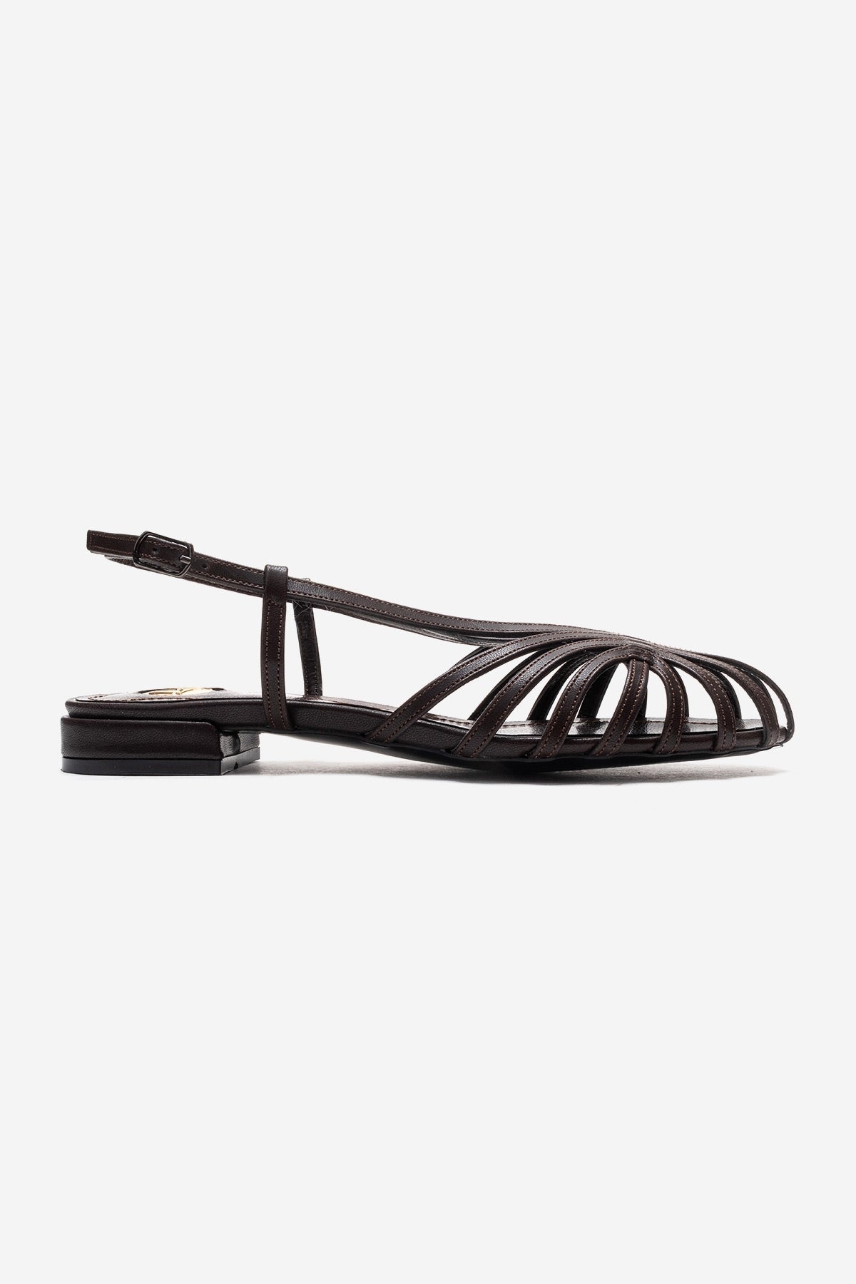 LISS - Brown Sandal – heel view showing leather, Vowalisse
