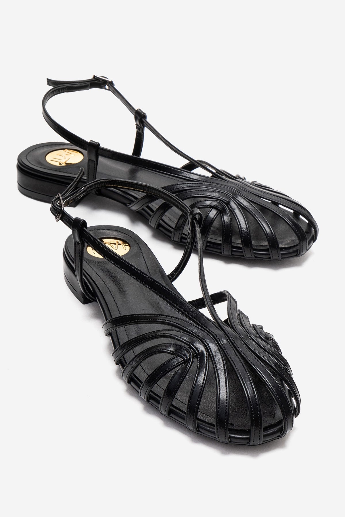 LISS - Black Sandal – front three-quarter view showing leather, black, Vowalisse