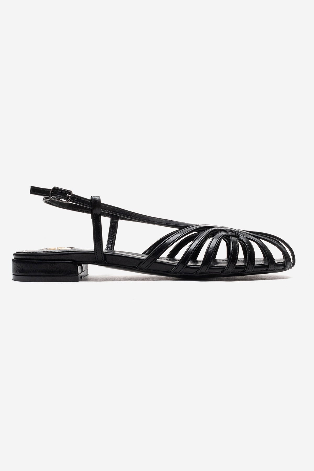 LISS - Black Sandal – heel view showing leather, black, Vowalisse