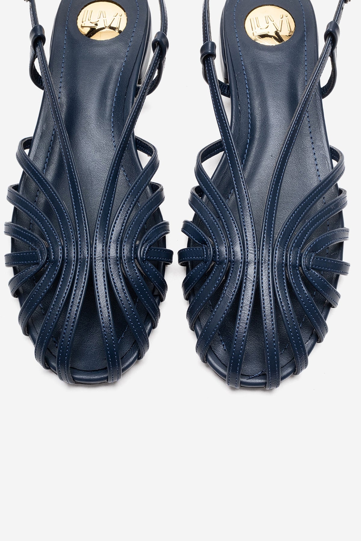LISS - Navy Sandal – side view showing leather, Vowalisse