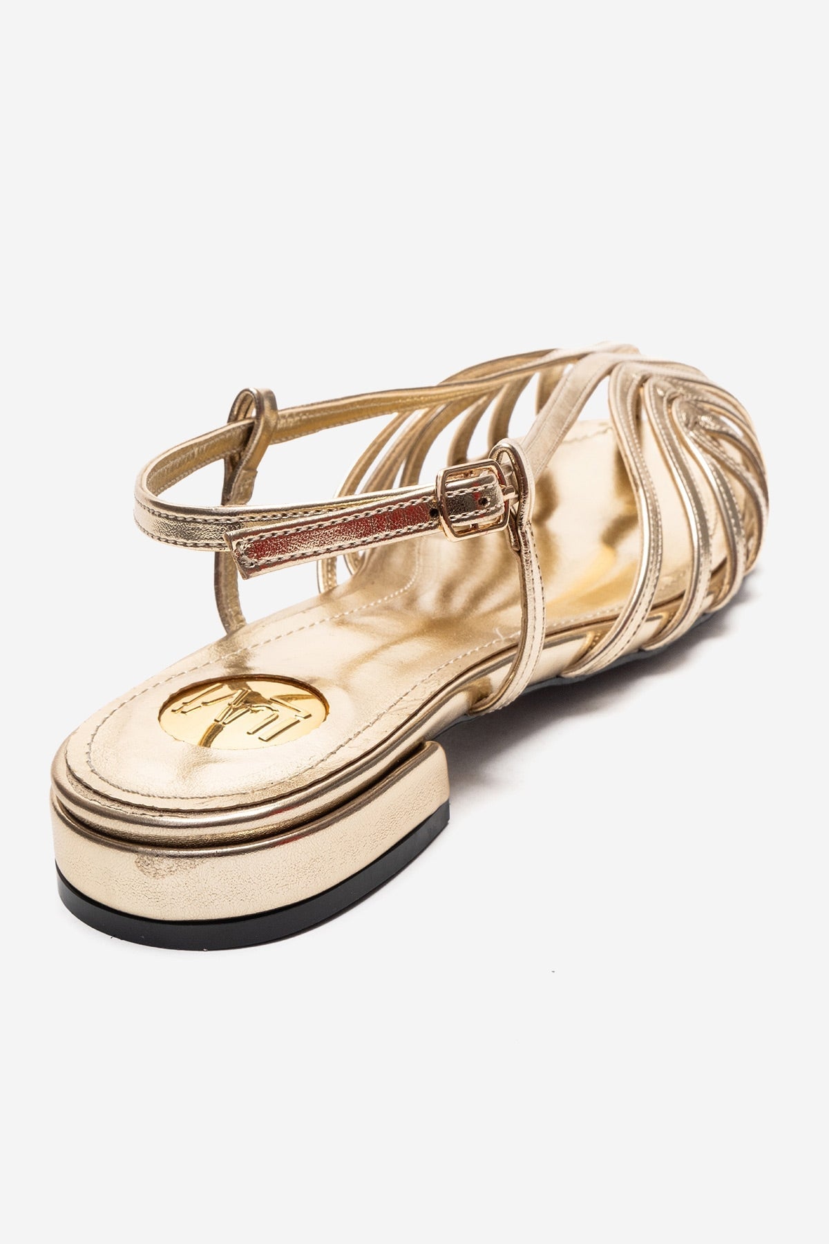 LISS - Gold Genuine Leather Sandal – back view showing leather, metallic, gold, Vowalisse
