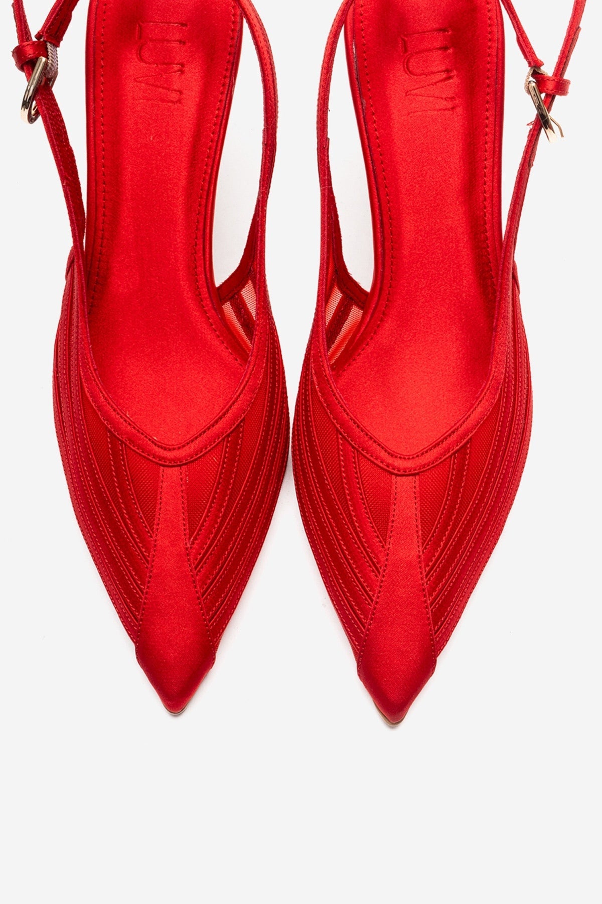 FAUNA - Red Satin Stiletto Pump – side view showing satin, red, Vowalisse