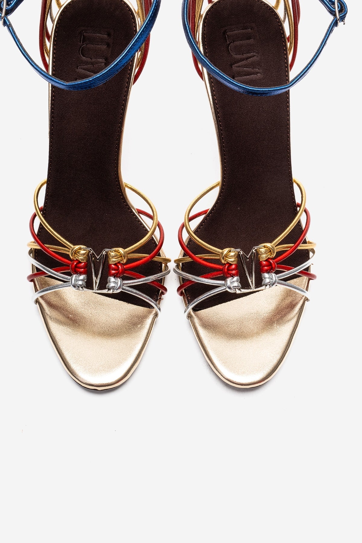ARONA - Gold Multi Stiletto Heel Shoe – side view showing leather, metallic, gold, Vowalisse