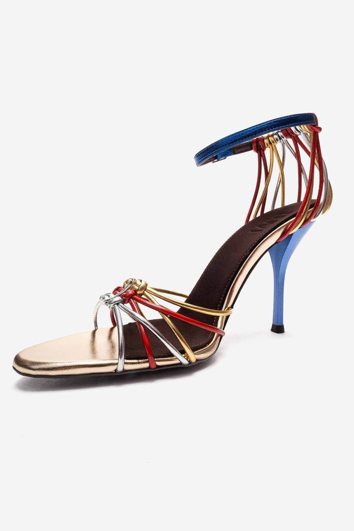 ARONA - Gold Multi Stiletto Heel Shoe – back view showing leather, metallic, gold, Vowalisse