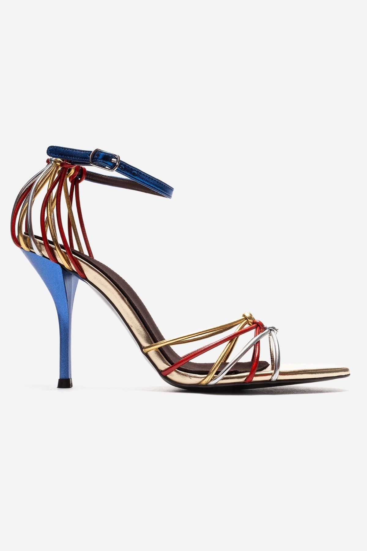 ARONA - Gold Multi Stiletto Heel Shoe – top view showing leather, metallic, gold, Vowalisse