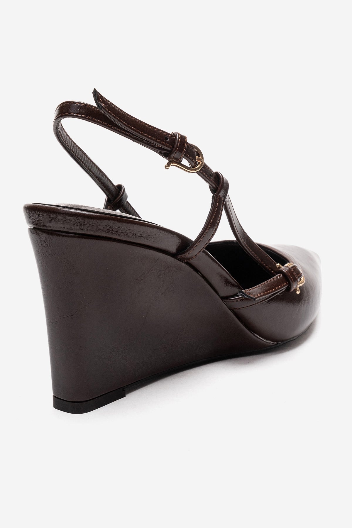 CELIA - Brown Block Heel Pointed Toe Shoe – back view showing leather, Vowalisse