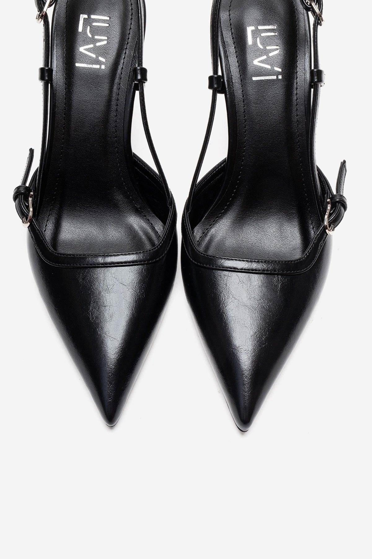 CELIA - Black Block Heel Pointed Toe Shoe – side view showing leather, black, Vowalisse