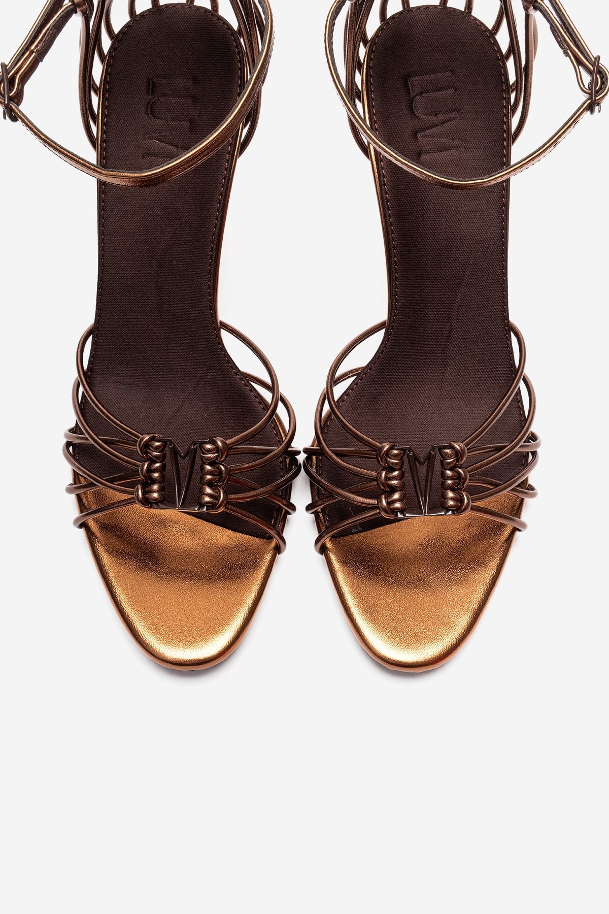 ARONA - Cognac Stiletto Heel Shoe – side view showing leather, metallic, red, Vowalisse