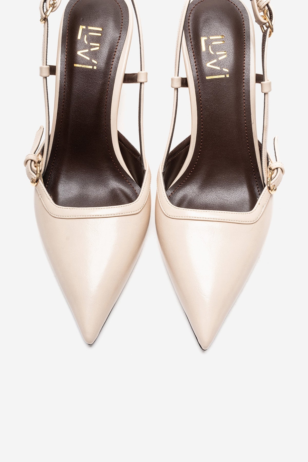 CELIA - Off-White Genuine Leather Pointed Toe Wedge Heel Shoe – side view showing leather, white, Vowalisse