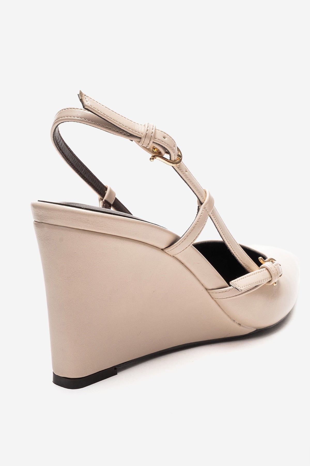 CELIA - Off-White Genuine Leather Pointed Toe Wedge Heel Shoe – back view showing leather, white, Vowalisse